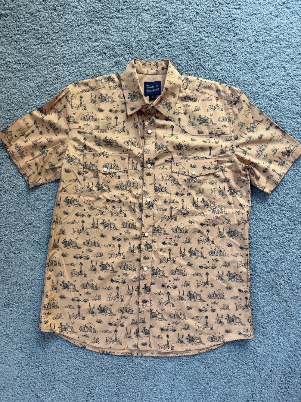Texas Standard Men’s West Texas Toile Pearl Snap Shirt XL Short Sleeve Tan